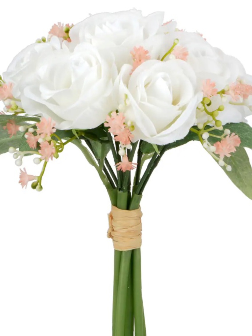 White Rose with Soft Pink Blossom Flower Bouquets 6 Pc Set Wedding Flowers Lot